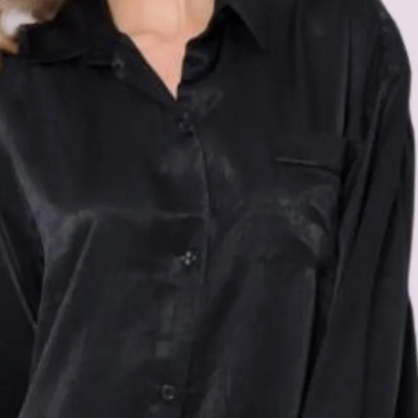 Aruelle Γυναικεία  νυχτικιά πουκαμίσα μακρυμάνικη μαύρη σατέν DOMINIQUE NIGHTDRESS BLACK