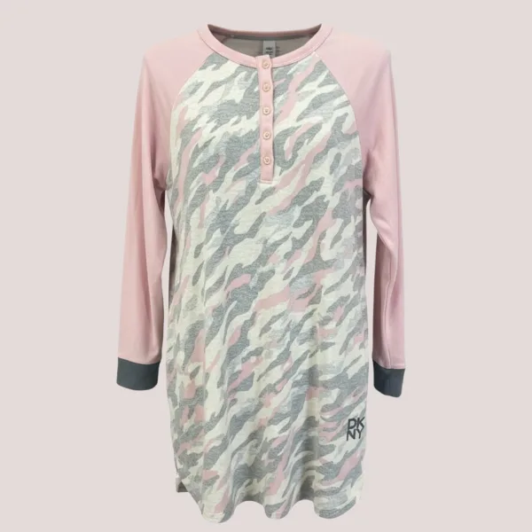 DKNY Γυναικεία μοντέρνο Νυχτικό ζεστό με κουμπιά Ροζ γκρί με φανταστικο σχέδιο ΥΙ2322485.PIINK.GREY