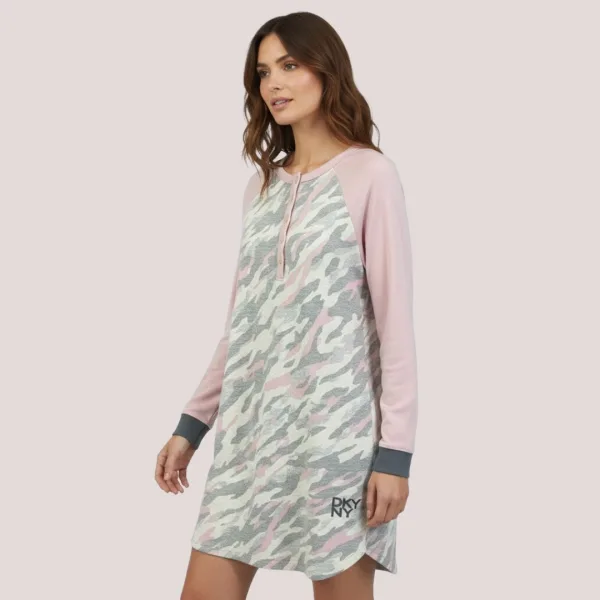 DKNY Γυναικεία μοντέρνο Νυχτικό ζεστό με κουμπιά Ροζ γκρί με φανταστικο σχέδιο ΥΙ2322485.PIINK.GREY