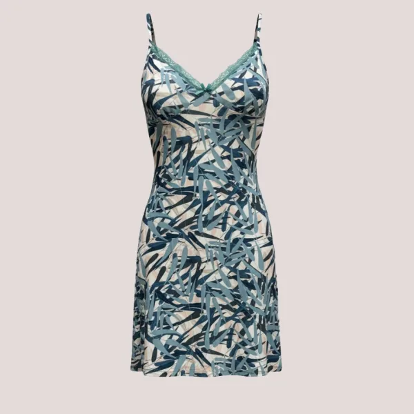 Modalove Γυναικείο  Νυχτικό με Τιραντάκι Κοντό Viscose Βισκόζη Μπλέ με λουλουδάκα γαλάζια 700031