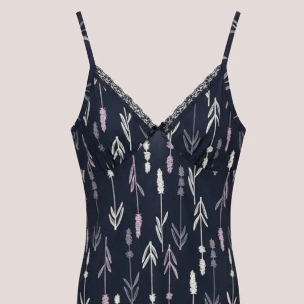 Modalove Γυναικείο  Νυχτικό με Τιραντάκι Κοντό Viscose Βισκόζη μπλέ με λουλουδάκα μωβ & λευκά 700214