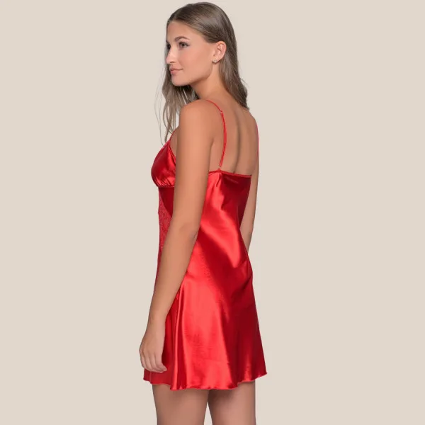 Milena by Paris Γυναικείο Sexy Nυχτικό Κόκκινο με Γυαλιστερή Δαντέλα 003422 Milena by Paris Γυναικείο Sexy Nυχτικό Κόκκινο με Γυαλιστερή Δαντέλα 003422