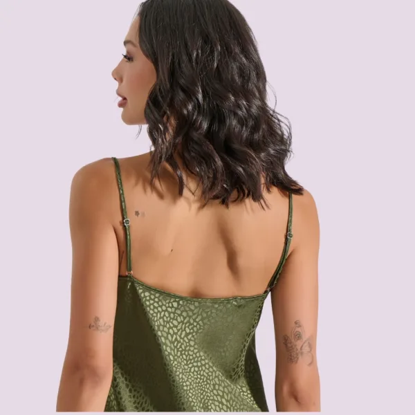 Milena by Paris Γυναικείο σατέν νυχτικό Σετ χακί Ζακάρ & String δώρο Ιδανικό για δώρο 003429 Nightdress 