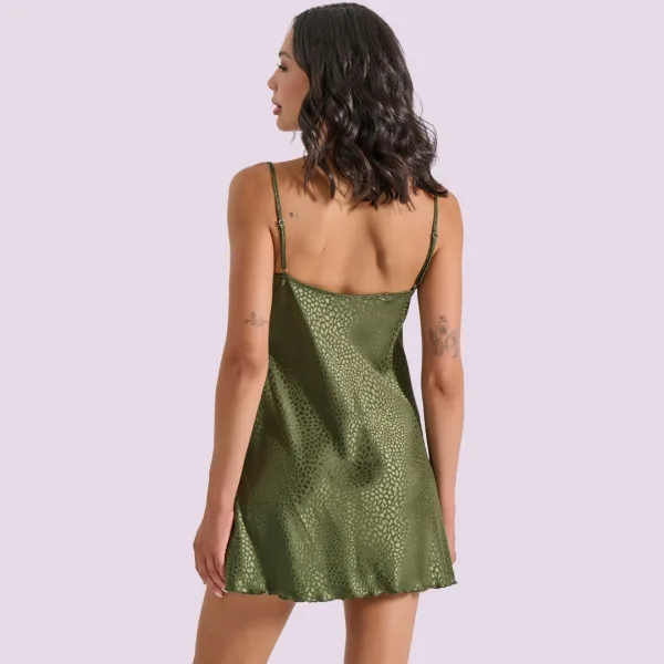 Milena by Paris Γυναικείο σατέν νυχτικό Σετ χακί Ζακάρ & String δώρο Ιδανικό για δώρο 003429 Nightdress 