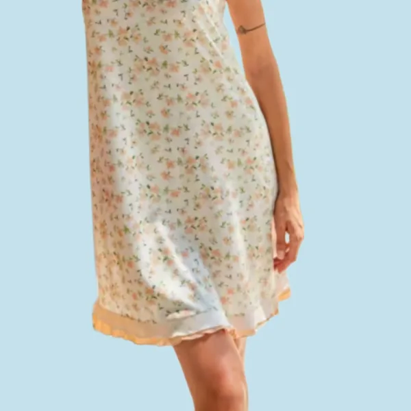 Q-bo Γυναικείο αμάνικο από ύφασμα modal με V Ιβουάρ με πορτοκαλί ψιλά λουλουδάκια 9669.AL.AS1