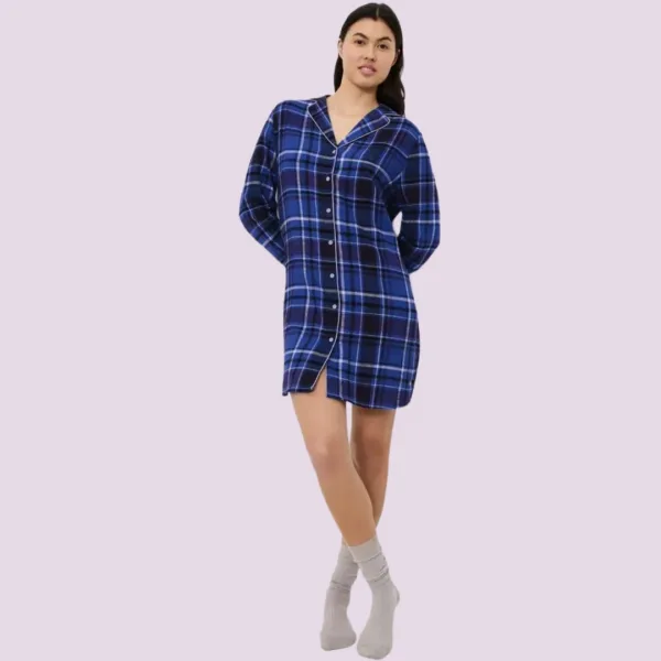 Triumph Boyfriend NDW 01 X Checks Γυναικείo Νυχτικό Μπλέ καρώ με κουμπιά 10225061 Μ008 Οργανικό βαμβάκι Triumph Boyfriend NDW 01 X Checks Γυναικείo Νυχτικό Μπλέ καρώ με κουμπιά 10225061 Μ008 Οργανικό βαμβάκι