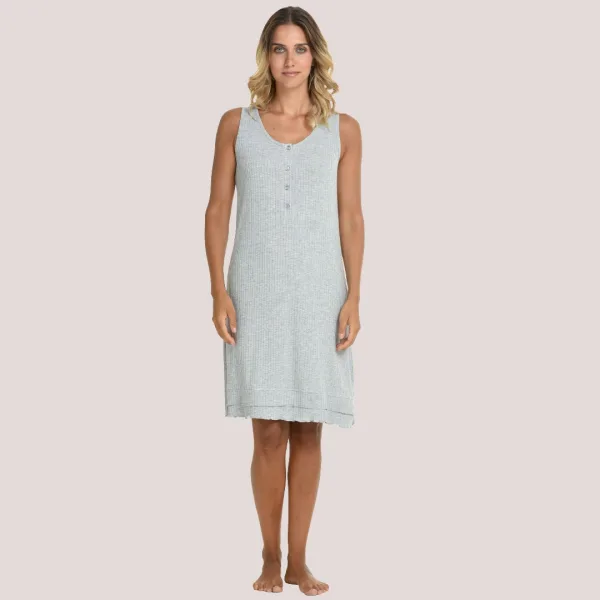 Zen by Daisy Γυναικείο αμάνικο νυχτικό  viscose με τέσσερα κουμπιά γκρί ριπ 87812