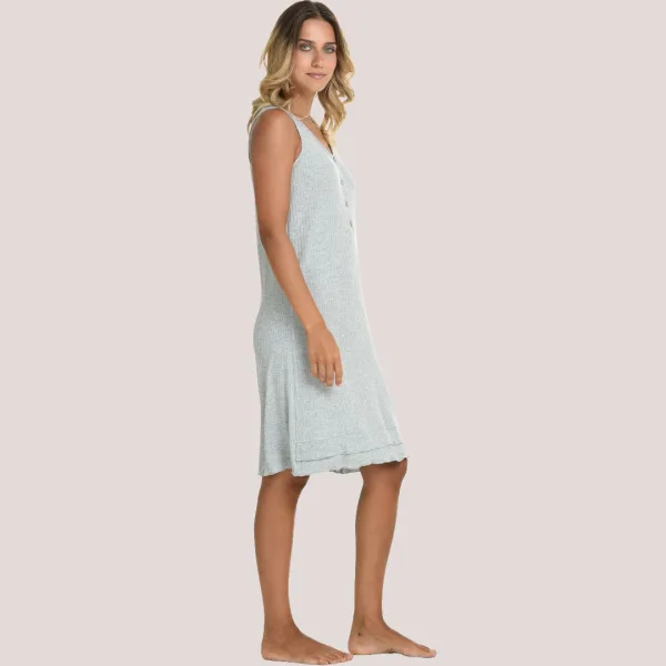 Zen by Daisy Γυναικείο αμάνικο νυχτικό  viscose με τέσσερα κουμπιά γκρί ριπ 87812