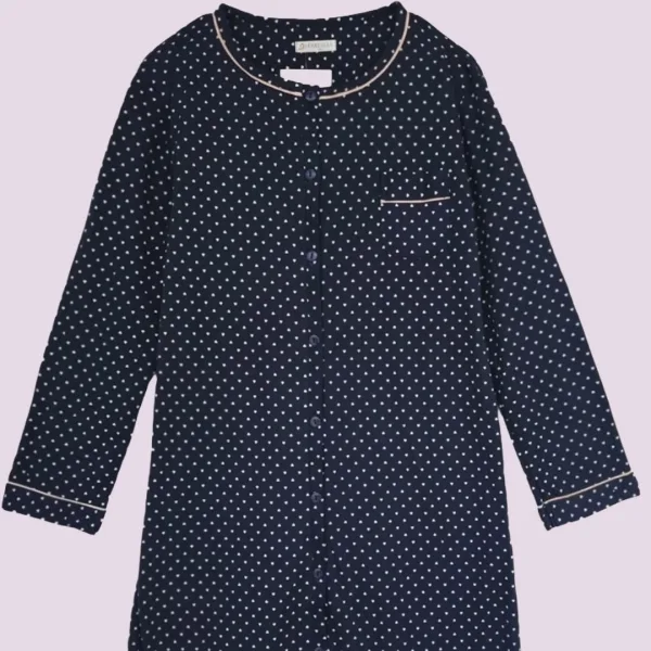 Γυναικείο Χειμερινό κλασικό βαμβακερό fleece νυχτικό με κουμπιά Μπλέ με καρδούλες και διακριτική διακοσμητική τσεπούλα 7198