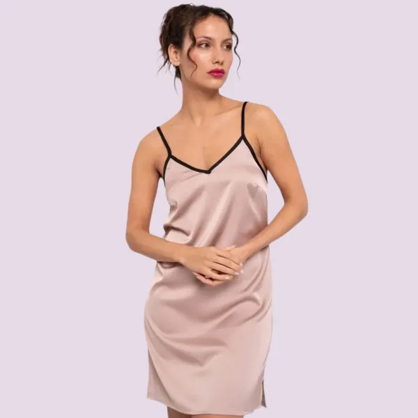 Muydemi Γυναικείο σατεν νυχτικό 210052 bronze χρώμα & ρυθμιζόμενες τιράντες 