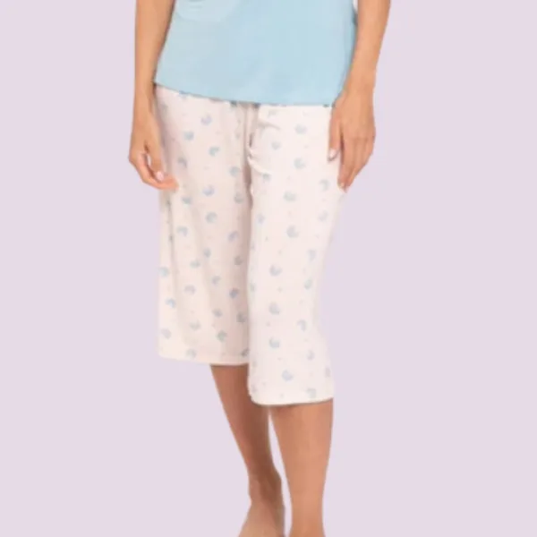 Muydemi Γυναικεία Modal πιτζάμα μπλέ αμάνικη μπλούζα με κάπρι ζαχαρί παντελόνι 210057 light blue