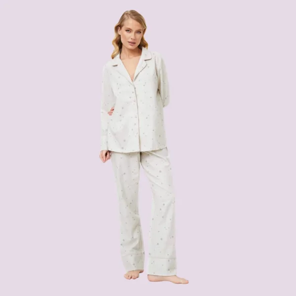 Aruelle Γυναικείο σετ πιτζάμας 100% cotton πουκάμισο με κουμπιά ανοιχτό γκρί ροζ με αστέρια Dorothea  Dream with us 
