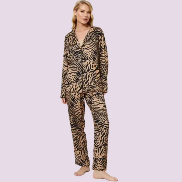 Aruelle Γυναικείο σετ πιτζάμας animal print 100% viscose πουκαμίσα με κουμπιά & παντελόνι με τσέπες Shani Dream with us 