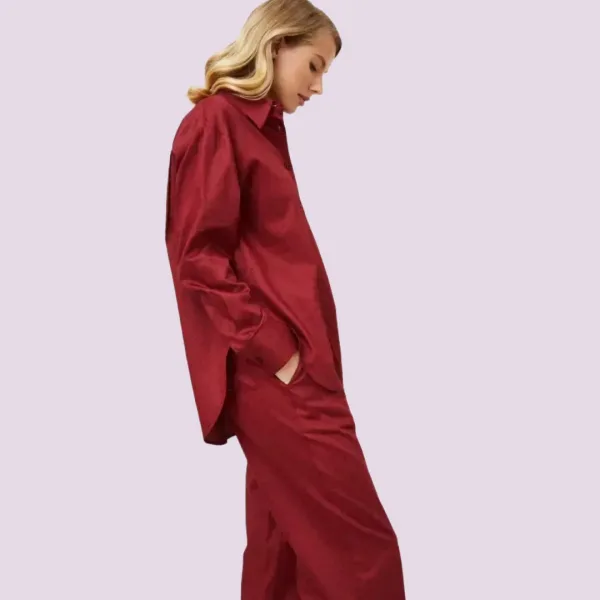 Aruelle Γυναικείο σετ πιτζάμας 100% Cotton πολυτελείας μπορντώ με κουμπιά & μακρύ παντελόνι σχεδιο καρδουλες Vittoria 