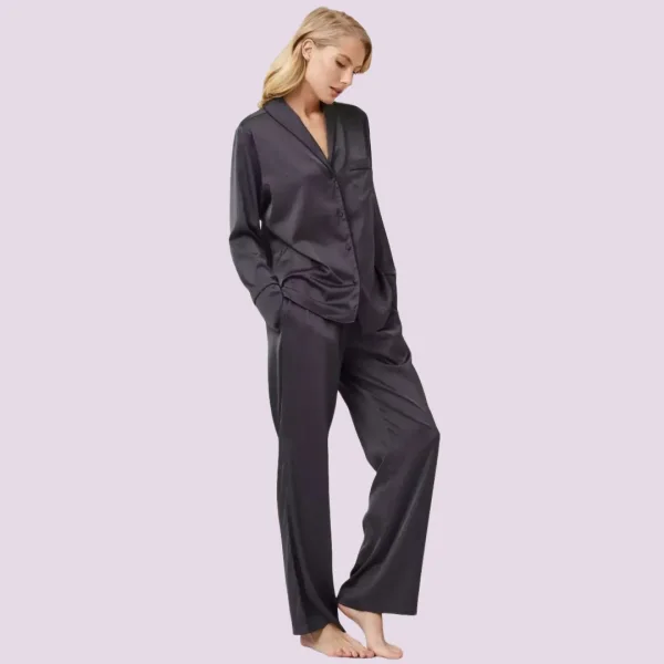 Aruelle Γυναικείό Σετ Πυτζάμας Σατέν μαύρο γκρί Πουκάμισο με Κουμπιά Agatha pajama long 39.01.23.592