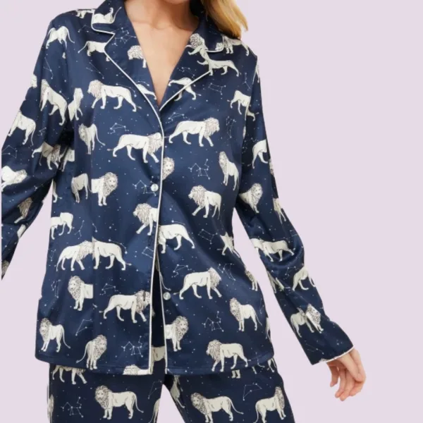 Aruelle Γυναικείό Σετ Πυτζάμα Πουκάμισο με Κουμπιά Plus Size  Σχεδιο λιοντάρια NALA PAJAMA LONG BLUE