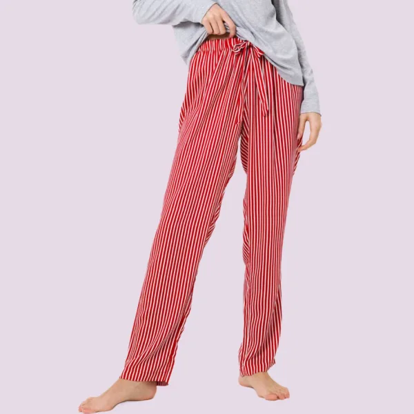 Aruelle Γυναικείό Σετ Πυτζάμα Γκρί ριπ top με κόκκινο ρίγα παντελόνι 100% Viscose Camy pajama long