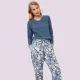 Aruelle Γυναικείό Σετ Πυτζάμα μπλέ top με floral παντελόνι 100% Cotton Fleur pajama long