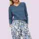 Aruelle Γυναικείό Σετ Πυτζάμα μπλέ top με floral παντελόνι 100% Cotton Fleur pajama long