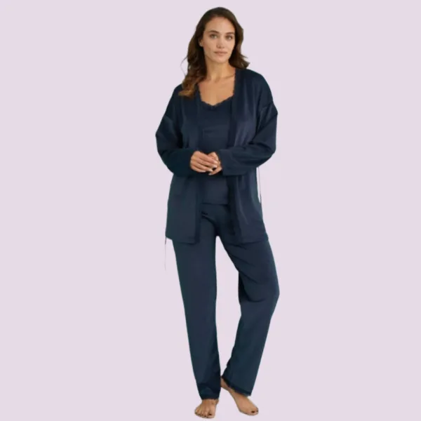 Mihra Γυναικεία Χειμερινή Βελούδινη Πιτζάμα Πετρόλ Σετ 3τεμ Τοπ-Ρόμπα-Μακρύ Παντελόνι 13402-R195.Petrol