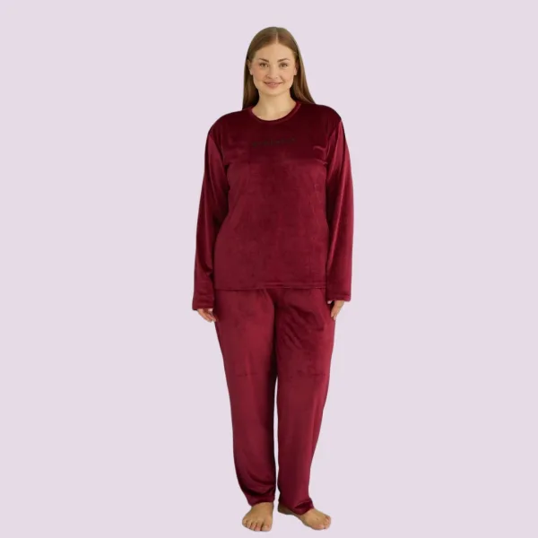 Mihra γυναικεία Μπορντώ βελούδινη πιτζάμα Plus sizes 13213-3 Bordaux