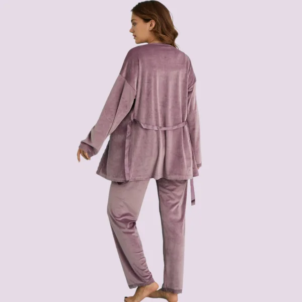 Mihra Γυναικεία Χειμερινή Βελούδινη Πιτζάμα Λιλά Σετ 3τεμ Τοπ-Ρόμπα-Μακρύ Παντελόνι 13402-R322