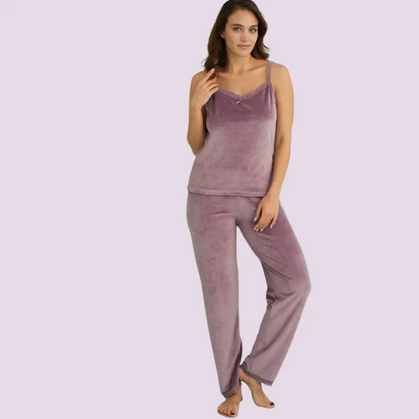 Mihra Γυναικεία Χειμερινή Βελούδινη Πιτζάμα Λιλά Σετ 3τεμ Τοπ-Ρόμπα-Μακρύ Παντελόνι 13402-R322