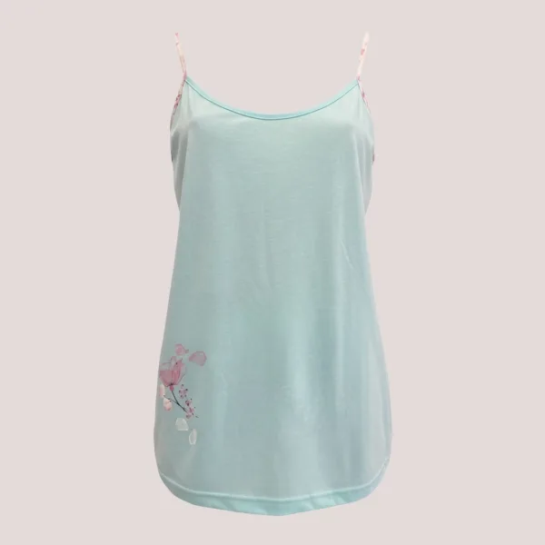 Q-bo Γυναικείο αμάνικο set babydoll Micromodal Τιρκουάζ top & σορτς με λουλουδάκια floral 9663.VQ