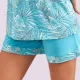Q-bo Γυναικεία βαμβακερό Babydoll με V φλοραλ μπλούζα & μπλέ σορτς 9707 Blue