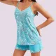 Q-bo Γυναικεία βαμβακερό Babydoll με V φλοραλ μπλούζα & μπλέ σορτς 9707 Blue