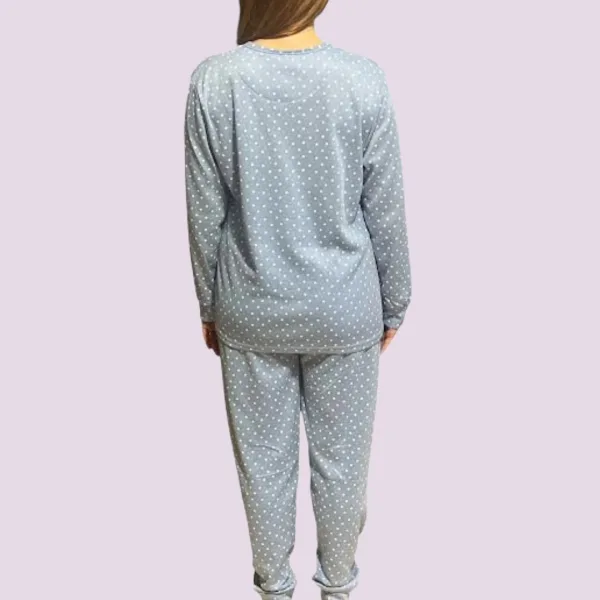 Γυναικεία Βαμβακερή Μπλέ ζεστή Πιτζάμα με 3 κουμπιά fashion με σχέδιo γατούλα γούνινη SF1083 BLUE