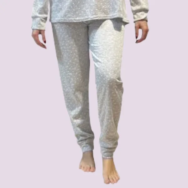 Γυναικεία Βαμβακερή Γκρί ζεστή Πιτζάμα με 3 κουμπιά fashion με σχέδιo γατούλα γούνινη SF1083 Grey