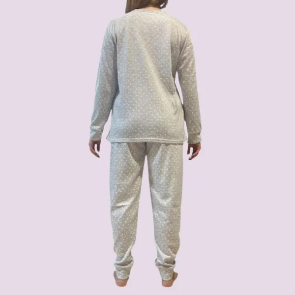 Γυναικεία Βαμβακερή Γκρί ζεστή Πιτζάμα με 3 κουμπιά fashion με σχέδιo γατούλα γούνινη SF1083 Grey