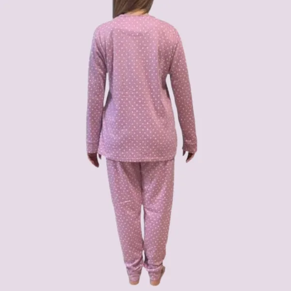 Γυναικεία Βαμβακερή Ροζ ζεστή Πιτζάμα με 3 κουμπιά fashion με σχέδιo γατούλα γούνινη SF1083 PINK