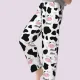 Γυναικεία Βαμβακερή ζεστή Πιτζάμα fashion με σχέδιο αγελαδίτσα μαύρη μπλούζα με κουμπιά και παντελόνι λευκό Woo Q1035
