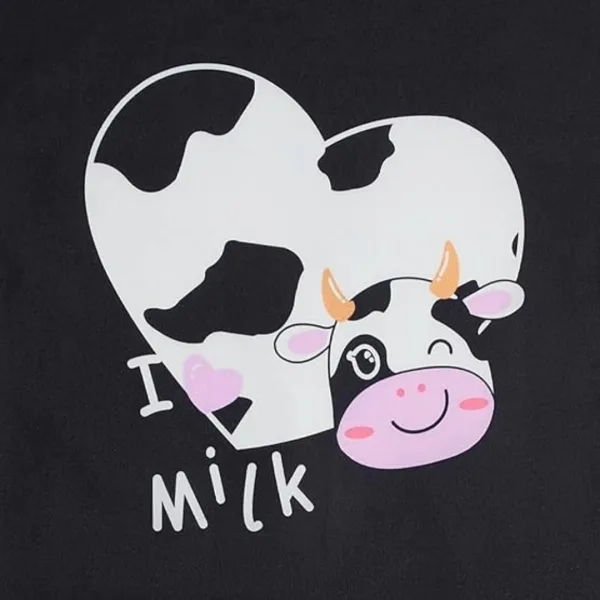 Γυναικεία Βαμβακερή ζεστή Πιτζάμα fashion με σχέδιο αγελαδίτσα μαύρη μπλούζα με κουμπιά και παντελόνι λευκό Woo Q1035