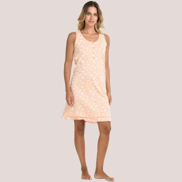 Zen by Daisy Γυναικείο αμάνικο νυχτικό  100% βαμβακερό με τέσσερα κουμπιά για μαιευτήριο 87938 Σομόν somon