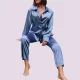 Γυναικείο Σετ σατέν πιτζάμας 3 τεμ πουκάμισο μπούστο & παντελόνι Μπλέ Blue SY6335