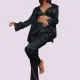 Γυναικείο Σετ σατέν πιτζάμα 3 τεμ πουκάμισο μπούστο & παντελόνι Μαύρο Black SY6335