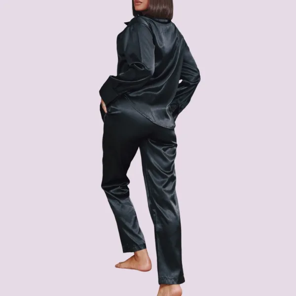 Γυναικείο Σετ σατέν πιτζάμα 3 τεμ πουκάμισο μπούστο & παντελόνι Μαύρο Black SY6335