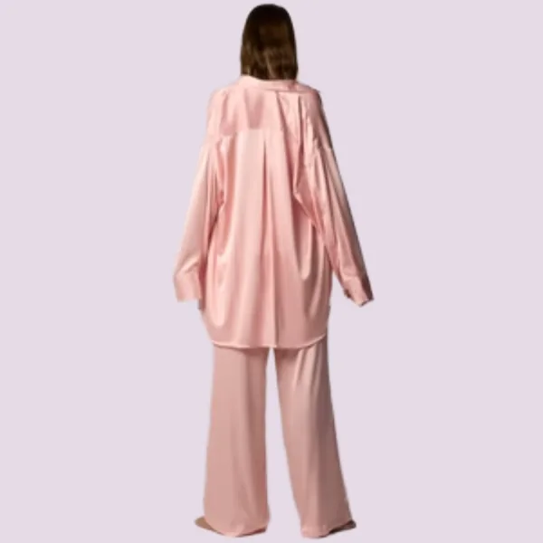 Γυναικείο Σετ σατέν πιτζάμας 3 τεμ πουκάμισο μπούστο & παντελόνι Ροζ Pink SY6335