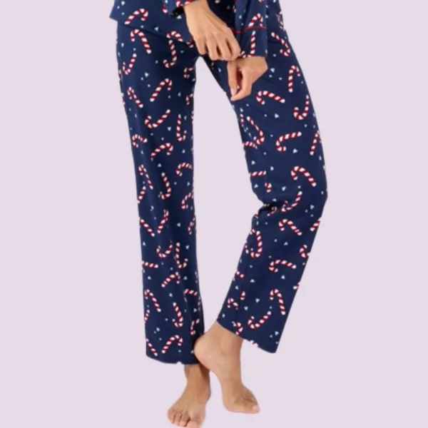 Moony Homewears Γυναικεία Χειμερινή Χριστουγεννιάτικη Πιτζάμα με κουμπιά candy γλυφειτζούρια Christams.Blue μπλέ