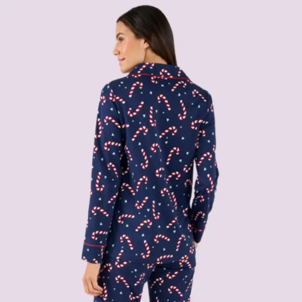 Moony Homewears Γυναικεία Χειμερινή Χριστουγεννιάτικη Πιτζάμα με κουμπιά candy γλυφειτζούρια Christams.Blue μπλέ