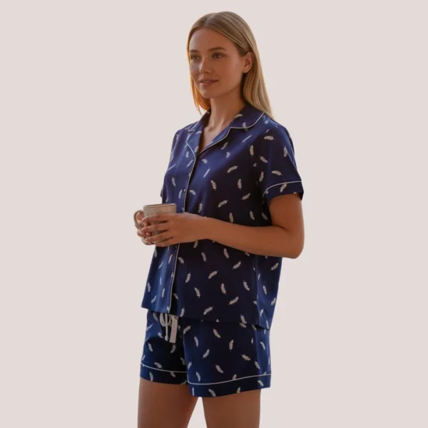 Muydemi Γυναικεία καλοκαιρινή βαμβακερή πιτζάμα μπλέ με κουμπιά και σορτς 260011 Blue 