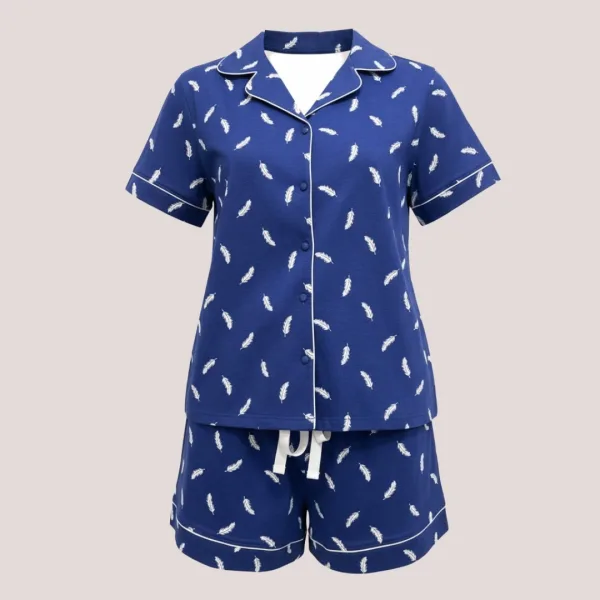 Muydemi Γυναικεία καλοκαιρινή βαμβακερή πιτζάμα μπλέ με κουμπιά και σορτς 260011 Blue 