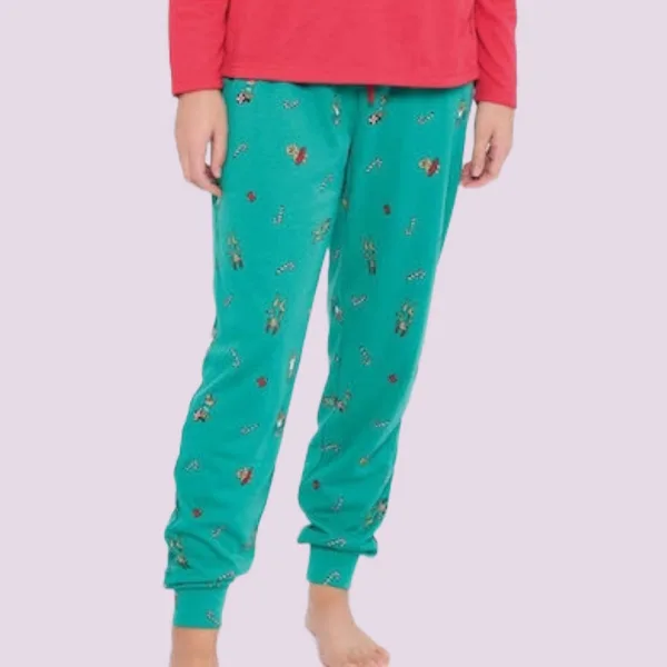 Muydemi βαμβακερή γυναικεία χριστουγεννιάτικη πυτζάμα κόκκινη πράσινη με φανταστικά σχέδια 290052