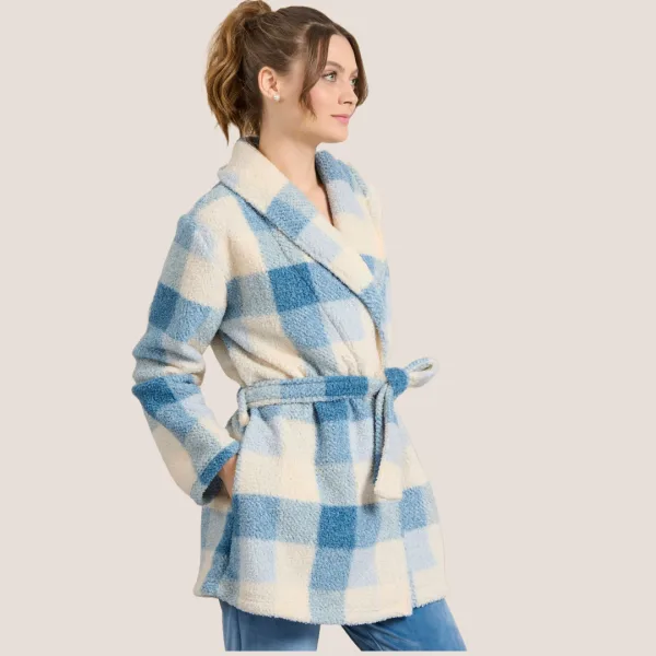 Jeannette Γυναικεία Ρόμπα Fleece Ζεστή Με Καρό Μπλέ Μπέζ 7967 Jeannette Γυναικεία Ρόμπα Fleece Ζεστή Με Καρό Μπλέ Μπέζ 7967