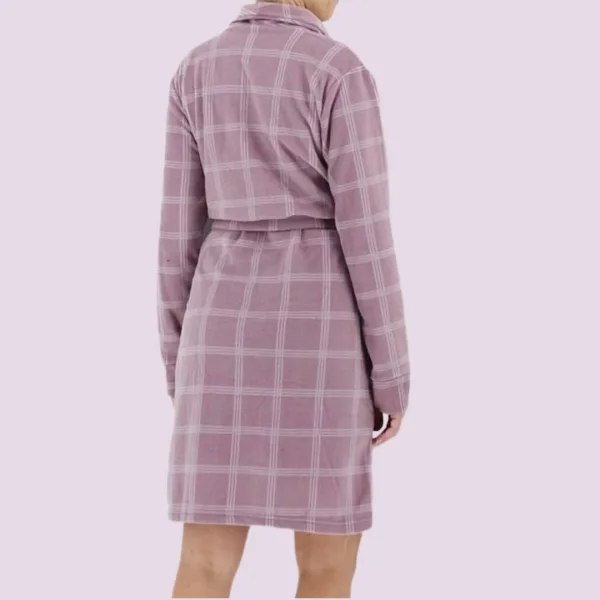 Asel Γυναικεία Χειμερινή Ρόμπα δετή Ροζ Λιλά καρώ fleece 8206 Pink