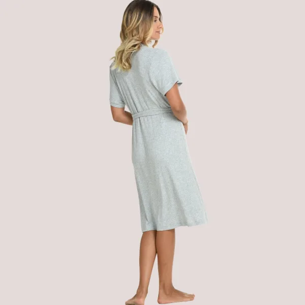 Zen by Daisy Γυναικείο Ρόμπα με ζώνη viscose μέχρι το γόνατο Γκρί ριπ 87810