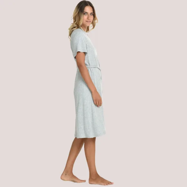Zen by Daisy Γυναικείο Ρόμπα με ζώνη viscose μέχρι το γόνατο Γκρί ριπ 87810